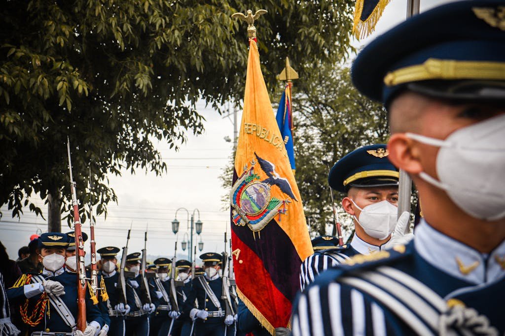 Flag of Ecuador During a Military Parade