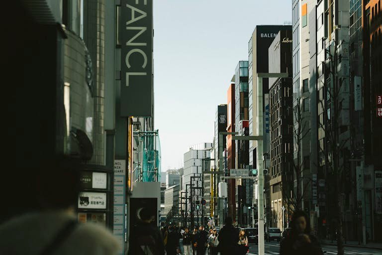 Street Among Modern Buildings in Tokyo, Japan